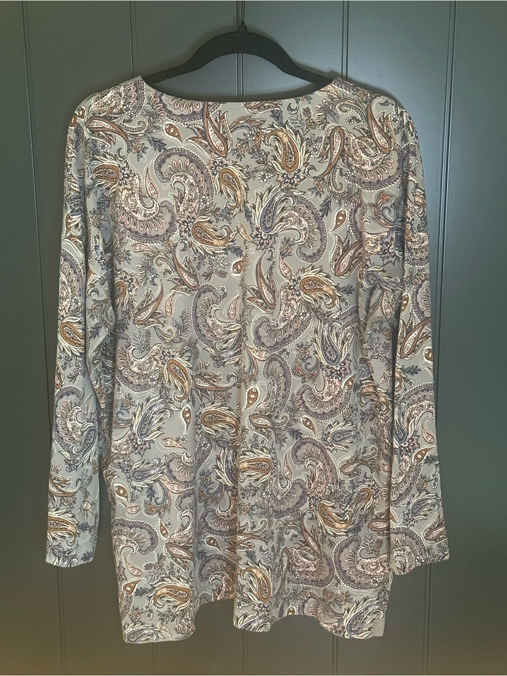 🍂J. Jill Women’s Gray Paisley Supima Cotton V-Neck Long Sleeve Tunic - Size L - Picture 7 of 10
